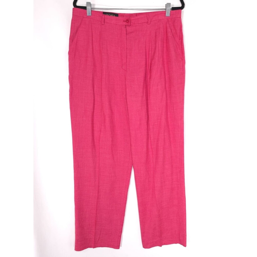 ESCADA Women's Dress Pants Pink SILK LINEN US16 EU46 Straight Wide Leg High Rise